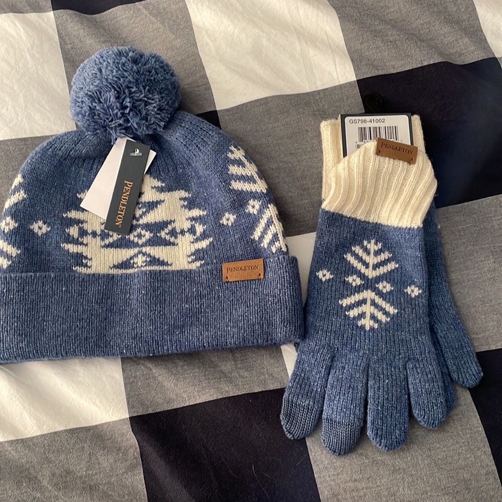 Pendleton Luminaria Blue Wool Hat And Texting Glo… - image 2